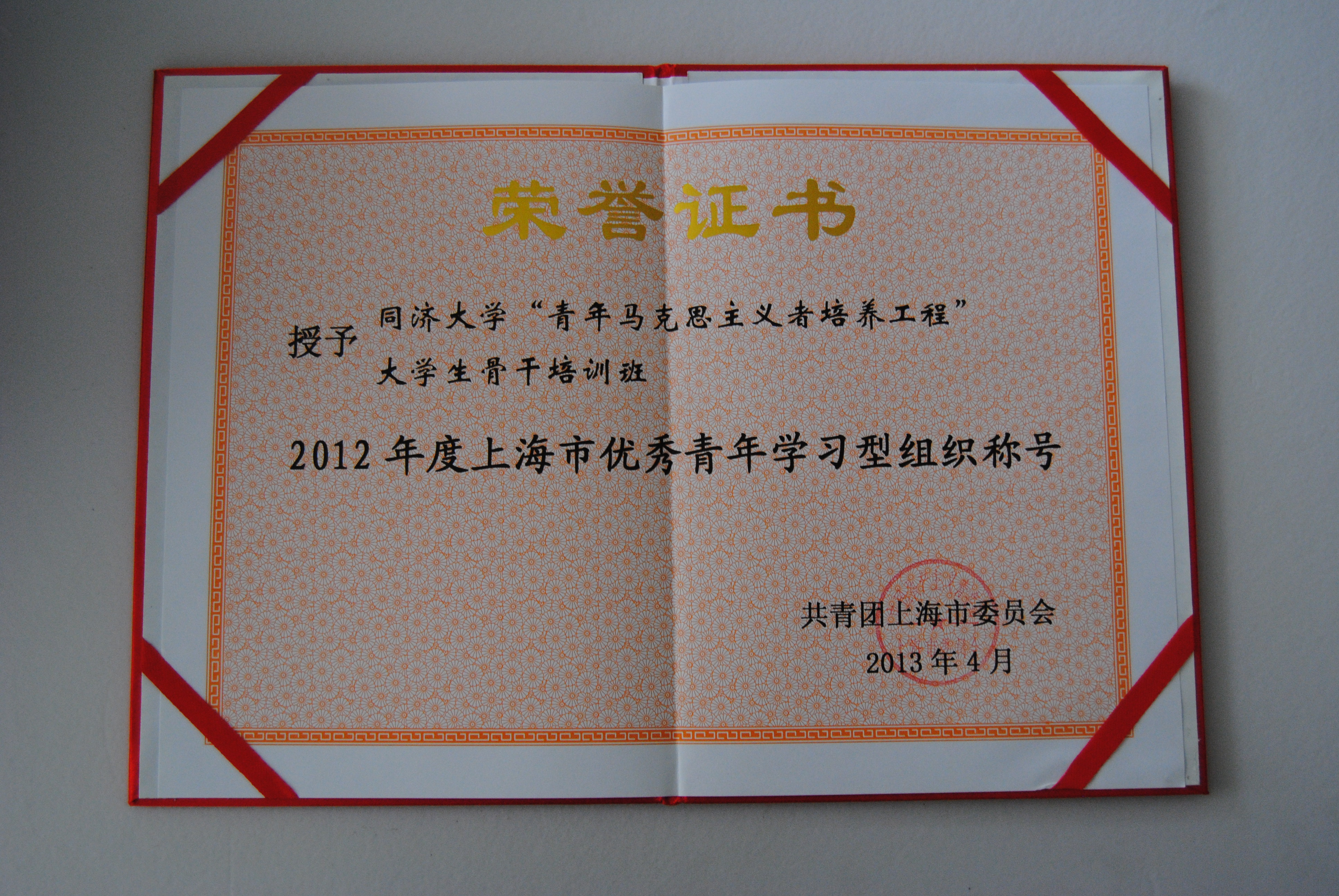 2012年度上海市优秀青年学习型组织称号
