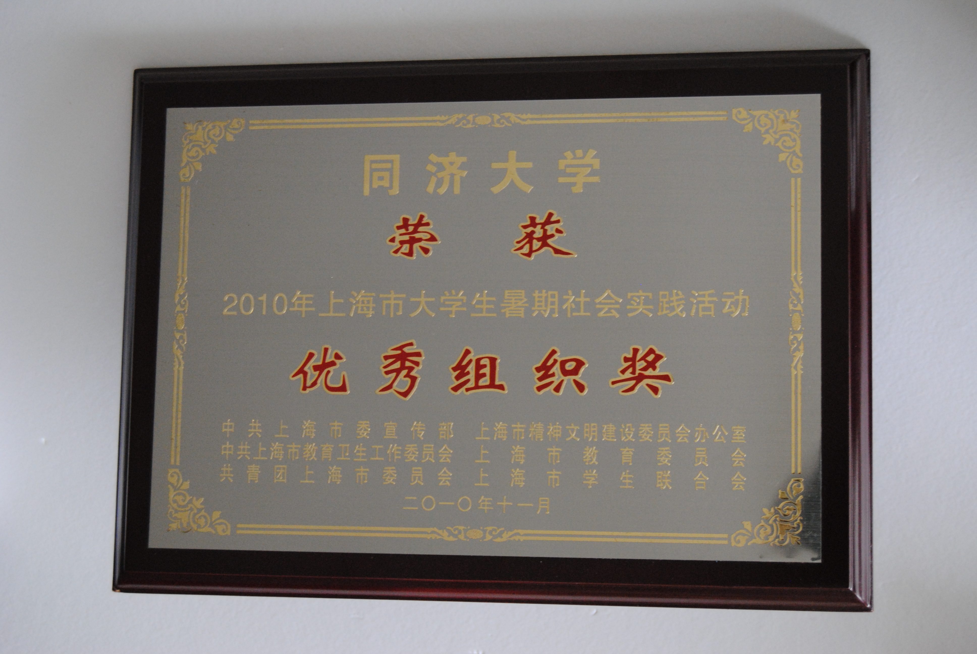 2010年上海市大学生暑期社会实践活动优秀组织奖